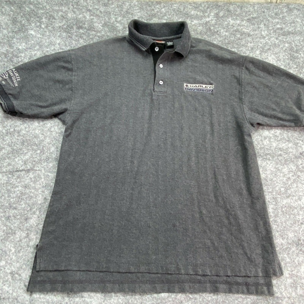 Harley Davidson Polo Shirt Mens Large Grey Pullover Minimalist Embroidered